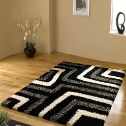 Shopgallery White & Black Geometric Anti Skid Shaggy Carpet-image-57
