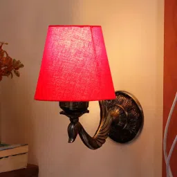 new era Antique Gold Wall Lamp with Cotton Conical Red Shade image 1