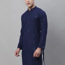 SOJANYA Ethnic Motifs Embroidered Mandarin Collar Sequinned Pure Cotton Kurta-picture-32
