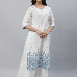 AURELIA Round Neck Floral Printed A-Line Cotton Kurta-picture-34