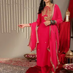 Varanga Ethnic Motifs Yoke Design Regular Sequinned Kurta With Trousers & Dupatta-picture-10