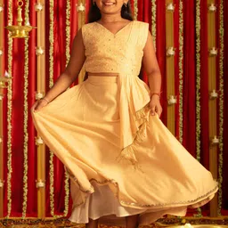VASTRAMAY Girls Embroidered Sequinned Ready to Wear Cotton Lehenga-picture-17
