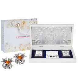 INTERNATIONAL GIFT Silver-Coated Lord Durga Idol & Charan Paduka Box With Diyas Gift Set-picture-31