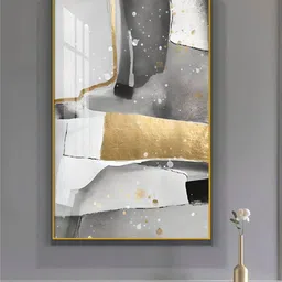THE HANDMADE FLAIR Crystal Porcelain Grey & Yellow Abstract Painting Wall Arts-picture-34