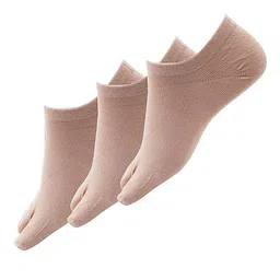 FOOTPRINTS Women Pack Of 3 Beige Solid Ankle Length Thumb Socks-picture-12
