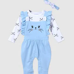 Moms Love Girls Printed Cotton Romper With T-Shirt With Hairband image 1