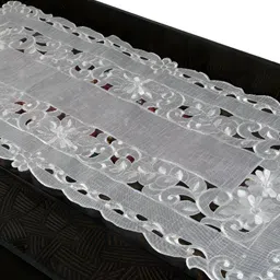 MONKDECOR White Embroidered Table Runner-picture-37