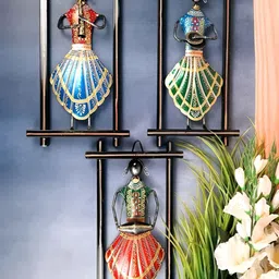 apka mart Blue & Red 3Pieces Musicians Playing Musical Instruments Wall Hangings-picture-16