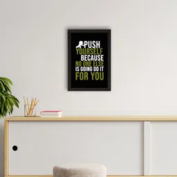 eCraftIndia Black "Push Yourself" Motivational Quote Satin Matt Texture UV Art Painting-picture-32