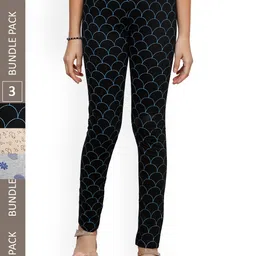 IndiWeaves Girls Pack Of 3 Printed Pure Cotton Ankle Length Leggings-picture-56