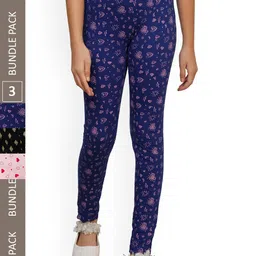 IndiWeaves Girls Pack of 3 Printed Pure Cotton Ankle Length Leggings image 1