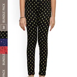 IndiWeaves Girls Pack Of 3 Printed Pure Cotton Ankle Length Leggings-picture-22