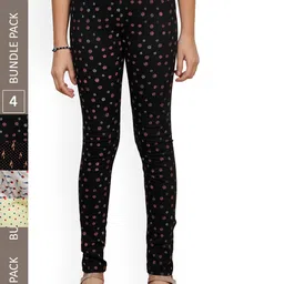 IndiWeaves Girls Pack Of 4 Printed Pure Cotton Ankle-Length Leggings image 1