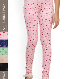 IndiWeaves Girls Pack Of 5 Printed Pure Cotton Ankle-Length Super Soft Leggings-picture-10