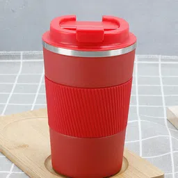 Kuber Industries Red Solid Stainless Steel Matte Mug With Sleeve  380ml-picture-30