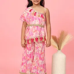 Readiprint Fashions Girls Printed Pure Cotton One Shoulder Gotta Patti Top With Palazzos-image-21