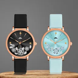 Shocknshop Women  Pack of 2 Printed Dial Leather Straps Analogue Watch MT516-520-image-1