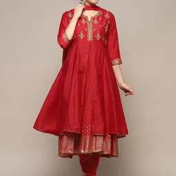 Biba Ethnic Motifs Embroidered Empire Kurta with Churidar & Dupatta-picture-23