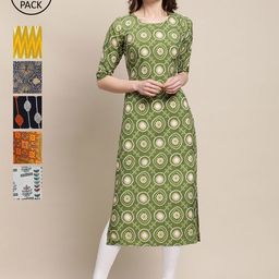 7Threads Women Pack of 6 Geometric Printed Crepe Kurta-picture-21
