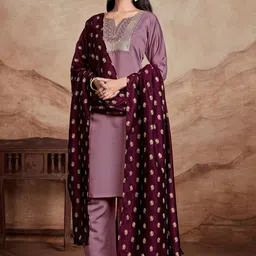 KALINI Ethnic Motifs Embroidered Chanderi Silk Straight Kurta With Palazzos & Dupatta-picture-13
