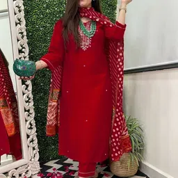 Anni Designer Floral Embroidered V-Neck Straight Kurta With Trousers And Dupatta-picture-27