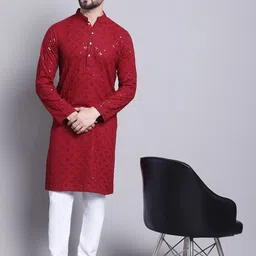 SOJANYA Ethnic Motifs Embroidered Sequined Pure Cotton Kurta with Churidar image 1