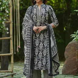 Rain & Rainbow Printed Gotta Patti Pure Cotton Straight Kurta With Trousers & Dupatta image 1