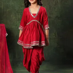 BAESD Girls Mirror Work Peplum Kurta With Dhoti Pants & Dupatta image 1