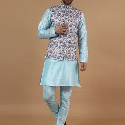 Wintage Mandarin Collar Straight Kurta & Pyjamas With Nehru Jacket image 1