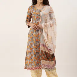 KALINI Floral Printed Regular Pure Cotton Kurta With Salwar & Dupatta image 1