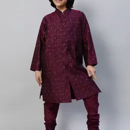 Aks Kids Boys Printed Mandarin Collar Sherwani Set image 1