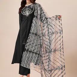 KALINI Ethnic Motifs Yoke Design Thread Work Detail A-Line Kurta & Trouser With Dupatta image 1