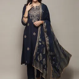 Biba Ethnic Motifs Embroidered Sequined Straight Kurta With Trousers & Dupatta image 1