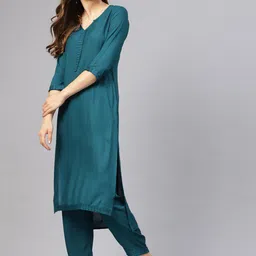 Idalia V-Neck Straight Kurta with Trousers image 1