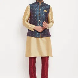 VASTRAMAY Straight Kurta with Pyjamas & Nehru Jacket image 1