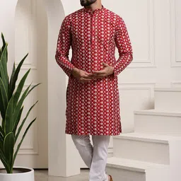 SOJANYA Embroidered Thread Work Straight Kurta With Churidar image 1