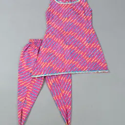 Rangpur Girls Leheriya Printed Gotta Patti Pure Cotton Kurta with Dhoti Pants image 1