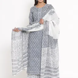 kipek Women Blue Ethnic Motifs Printed Pure Cotton Kurta with Palazzos & With Dupatta image 1