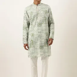 TheEthnic.Co Embroidered Long Sleeves Mandarin Collar Pure Cotton Kurta with Pyjamas image 1
