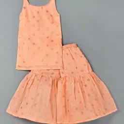 Rangpur Girls Ethnic Motifs Printed Gotta Patti Regular Pure Cotton Kurti with Sharara image 1