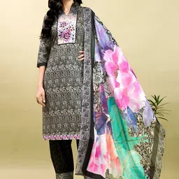 Anouk Floral Printed Pure Cotton Kurta &Harem Pants With Dupatta image 1