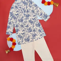 indus route by Pantaloons Boys Floral Printed Straight Pure Cotton Kurta With Pyjamas image 1