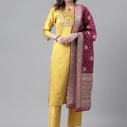KALINI Embroidered Regular Thread Work Kurta with Trousers & Dupatta-picture-18