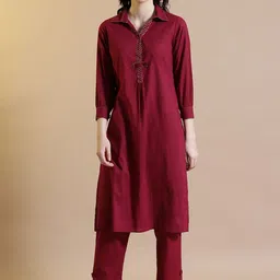 STYLEBAAZI Women Regular Thread Work Pure Cotton Kurta with Trousers-picture-49