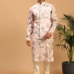 VASTRAMAY Men Floral Printed Kurta with Churidar & Nehru Jacket-picture-5