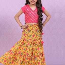 Biba Girls Yellow & Pink Embellished Ready to Wear Lehenga-picture-28