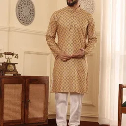 Armaan Ethnic Ethnic Motifs Printed Mandarin Collar Straight Kurta With Churidar-image-13