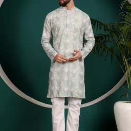 Armaan Ethnic Ethnic Motifs Printed Mandarin Collar Pure Cotton Straight Kurta With Pyjama-image-45