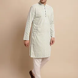 Anouk Men Embroidered Chikankari Pure Cotton Kurta with Pyjamas image 1