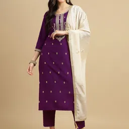 MOKOSH Ethnic Motifs Embroidered Kurta with Trousers & With Dupatta-image-24